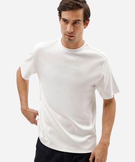 camiseta masculina comfort de malha interlock lisa branca P