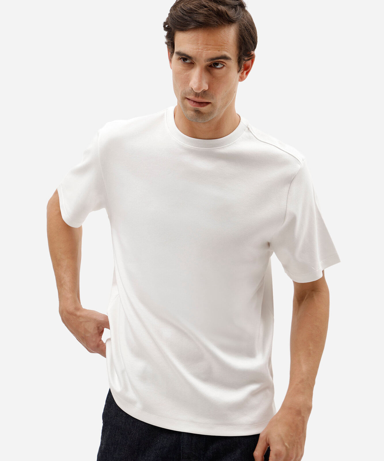camiseta masculina comfort de malha interlock lisa branca