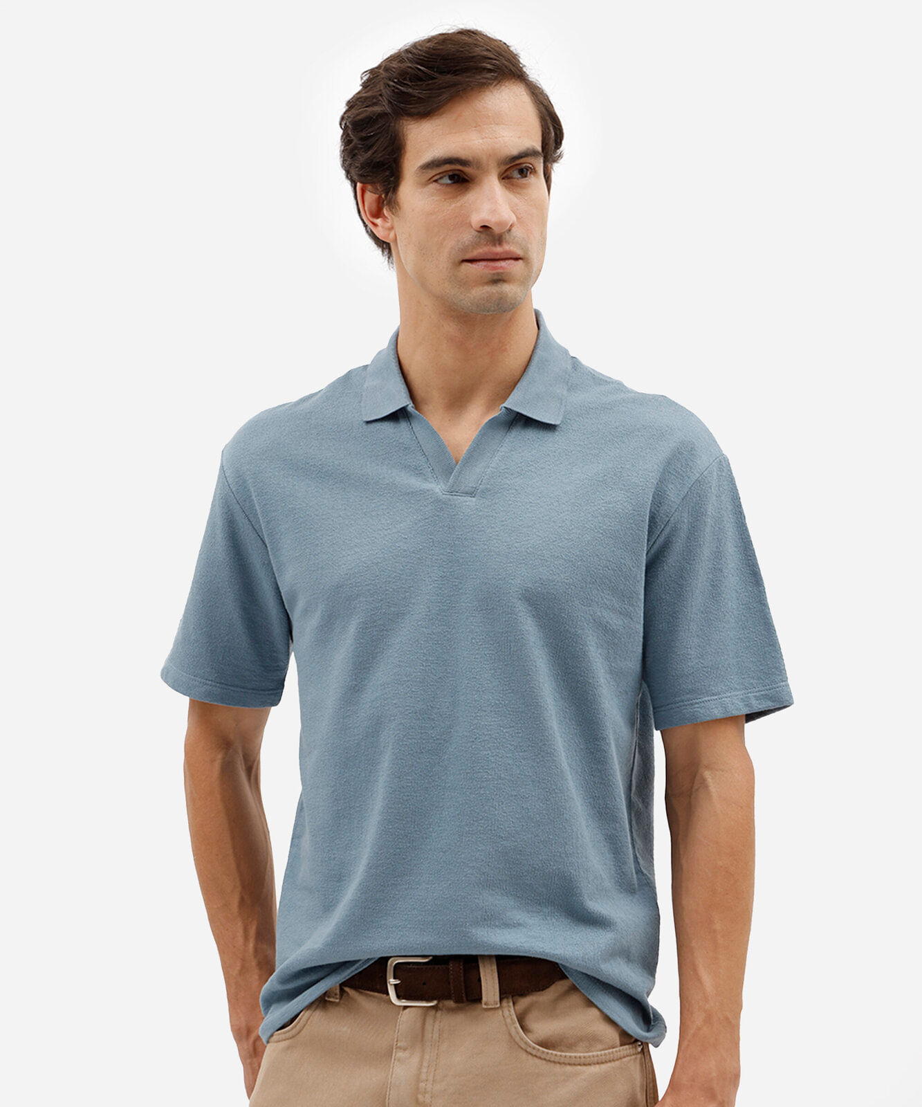 polo masculina de algodão manga curta texturizada azul
