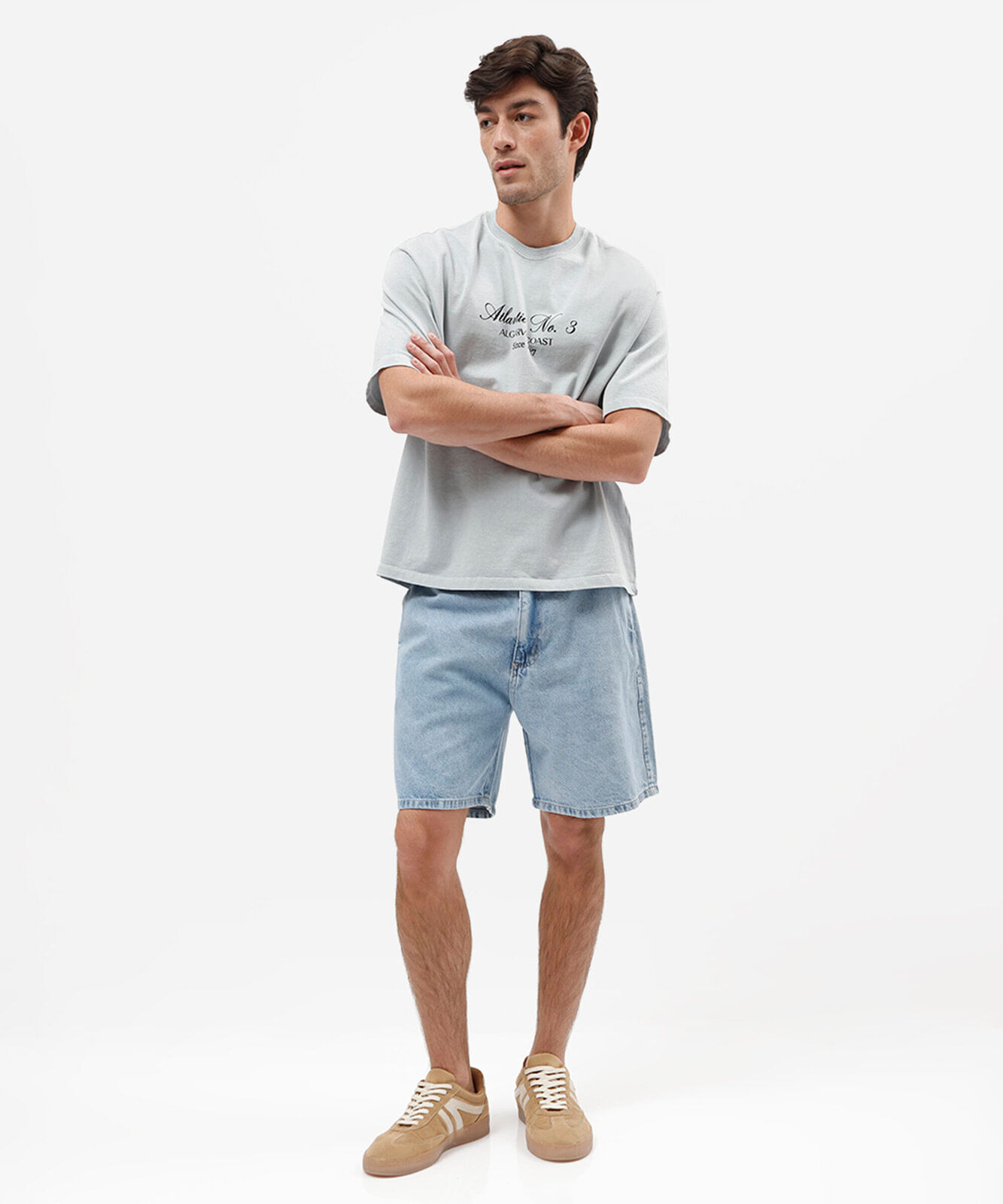 bermuda jeans masculina relaxed em algodão azul