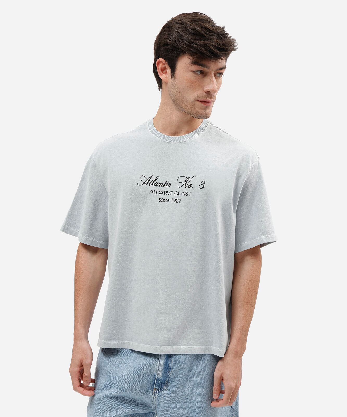 camiseta masculina box de algodão com estampa localizada azul