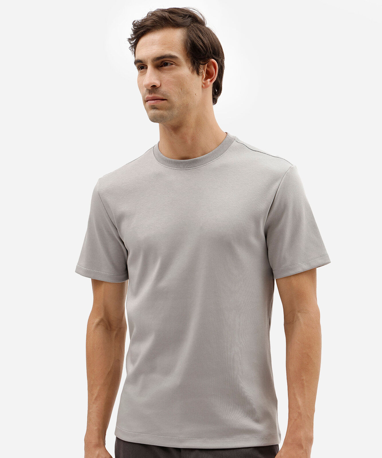 camiseta básica masculina slim de malha interlock cinza