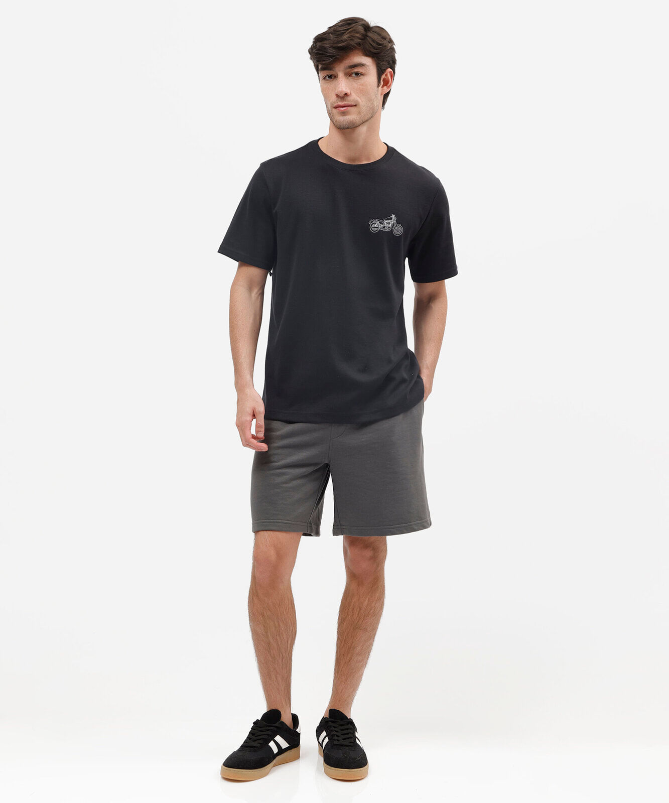 bermuda masculina de moletom relaxed com cós elástico cinza
