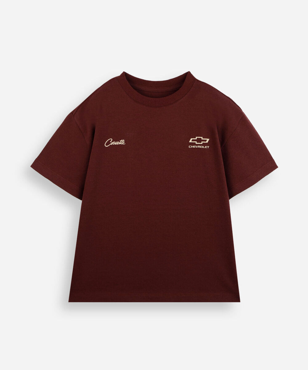 camiseta infantil de algodão manga curta chevrolet vinho
