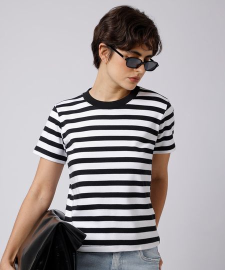 camiseta slim fit feminina de algodão peruano listrada mindset colorida PP