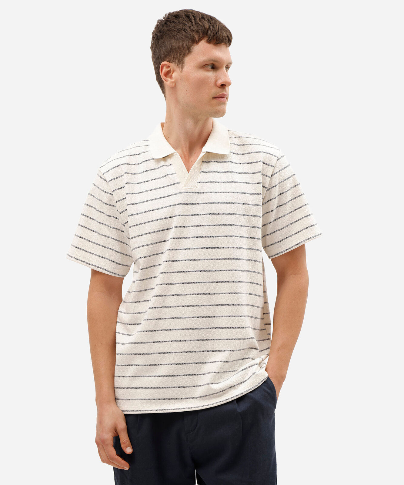 polo masculina com algodão manga curta listrada off white