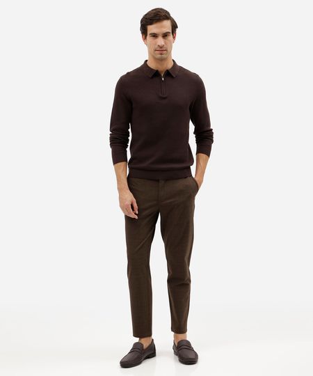 calça slim masculina xadrez com bolsos marrom 40