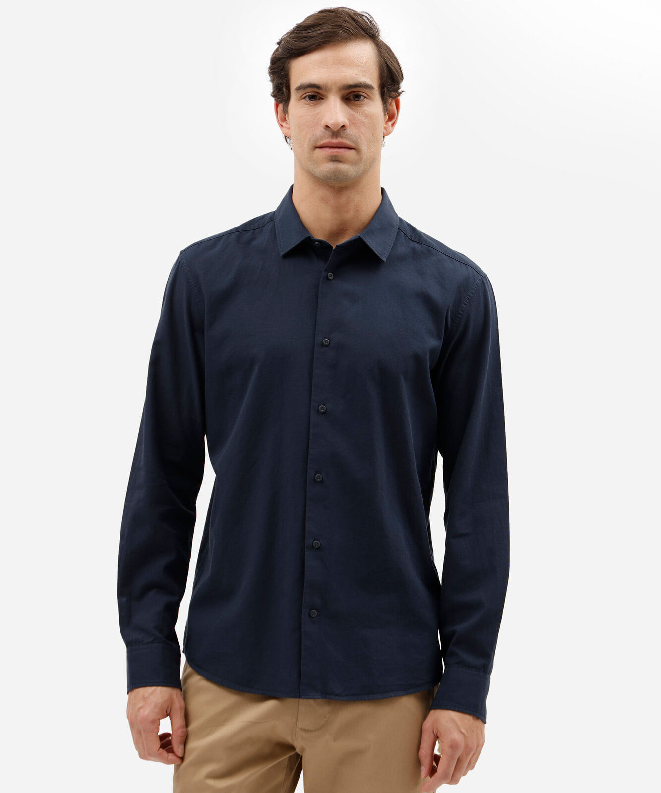 camisa social masculina comfort de algodão dobby azul
