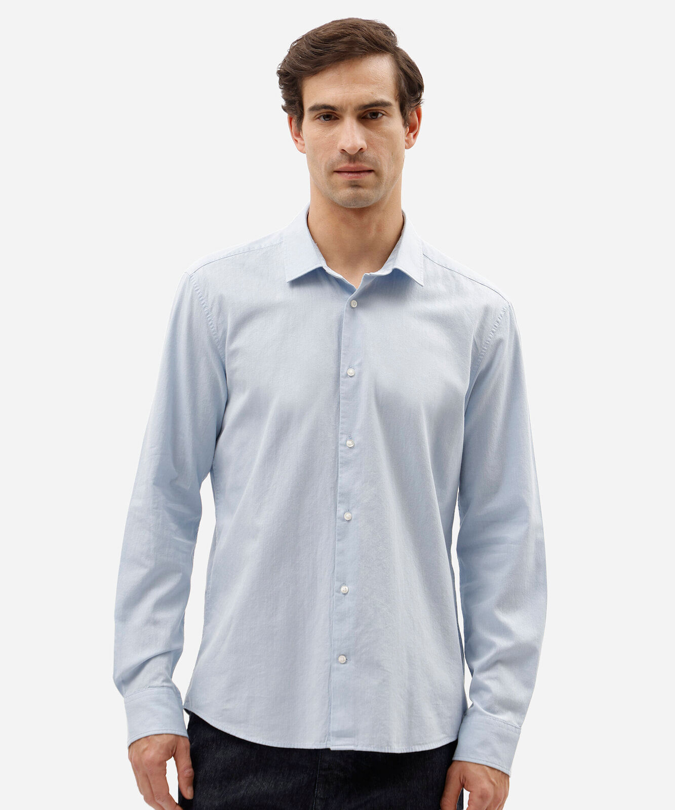 camisa social masculina comfort de algodão dobby azul