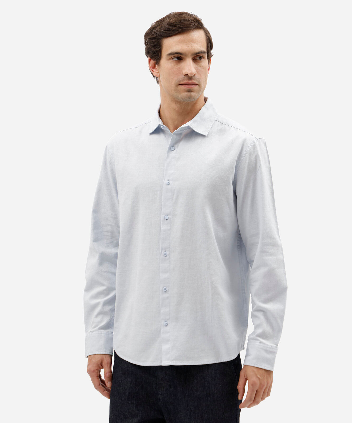 camisa masculina comfort de algodão manga longa azul