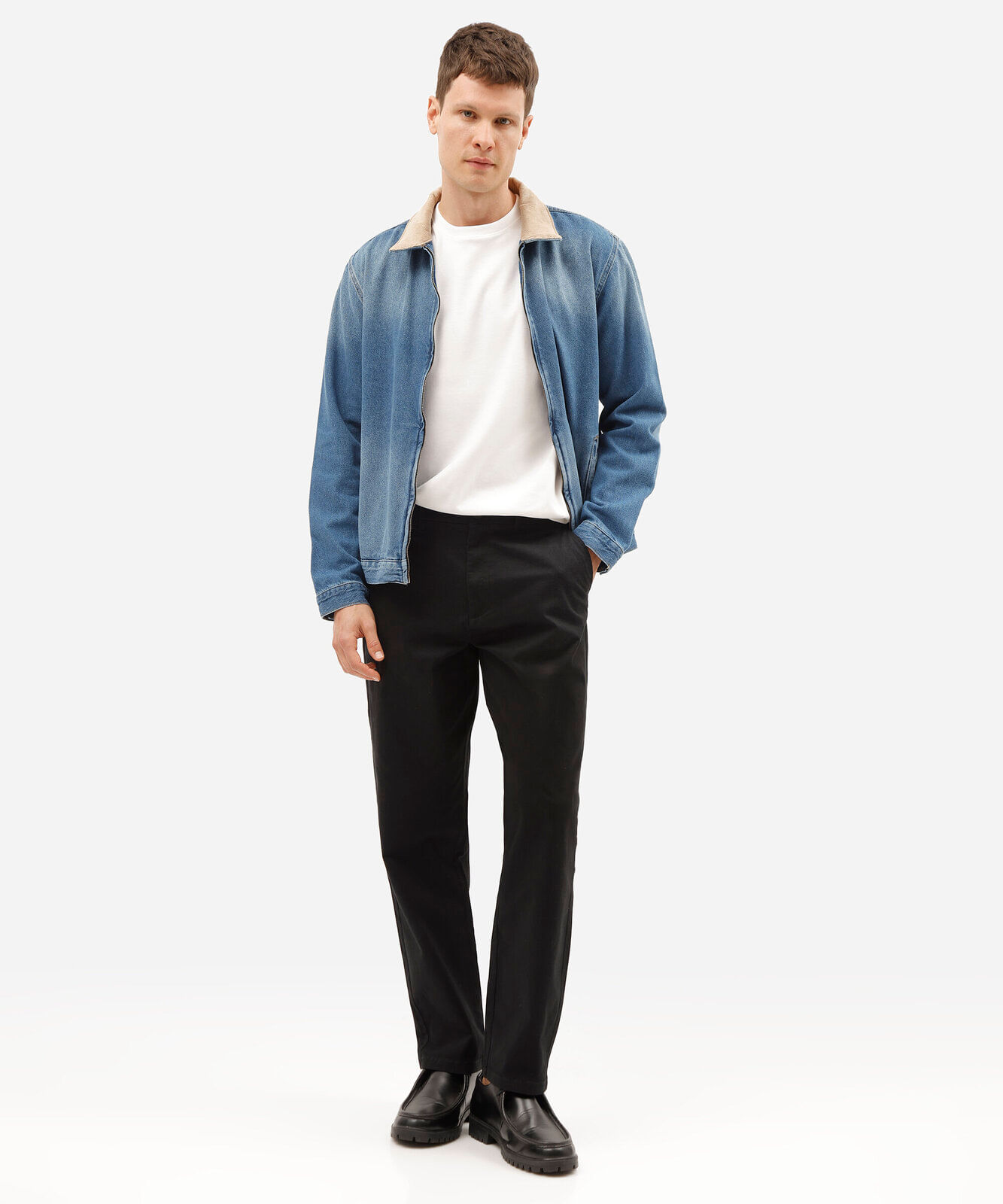 calça chino reta masculina de algodão preta