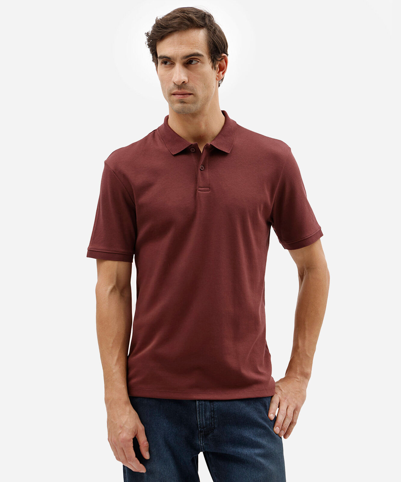 polo masculina de algodão peruano manga curta vinho
