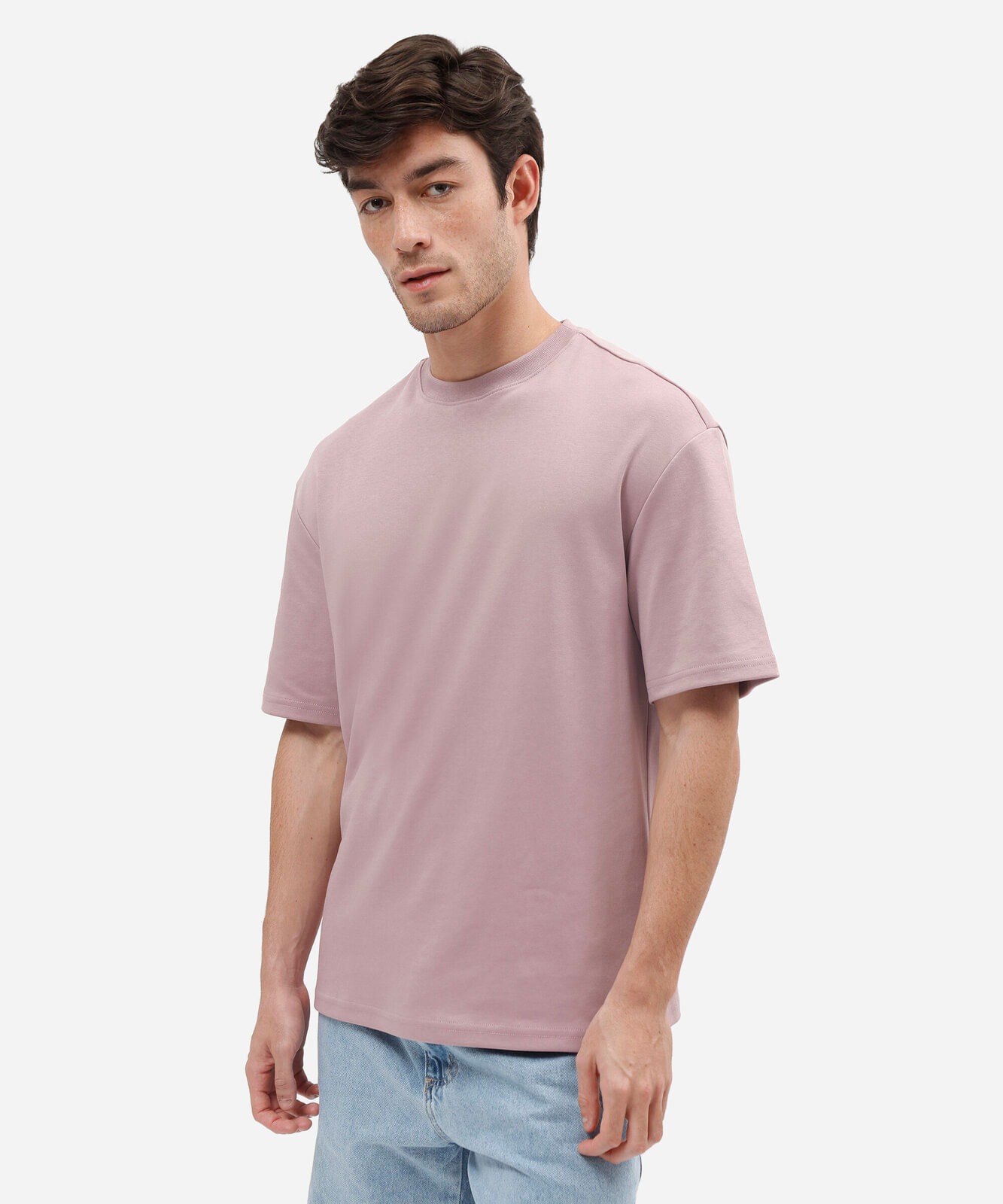 camiseta masculina relaxed de malha interlock lilás