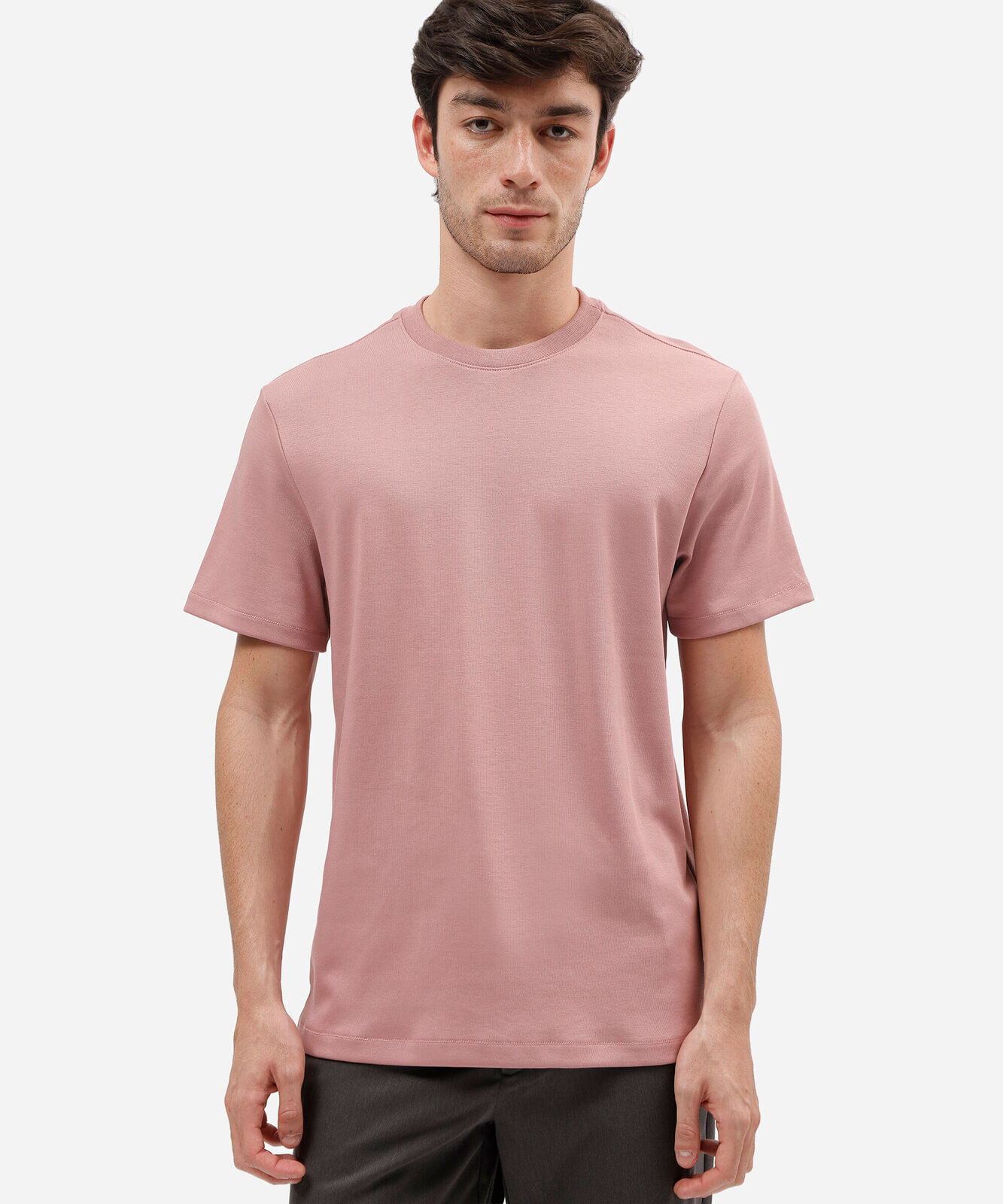 camiseta básica masculina slim de malha interlock rosa