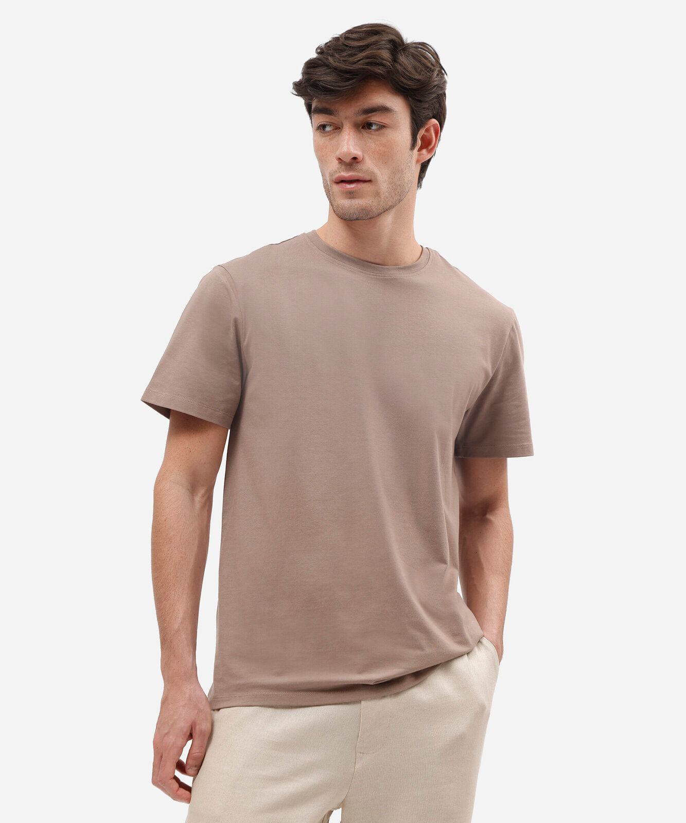 camiseta slim masculina de algodão bege