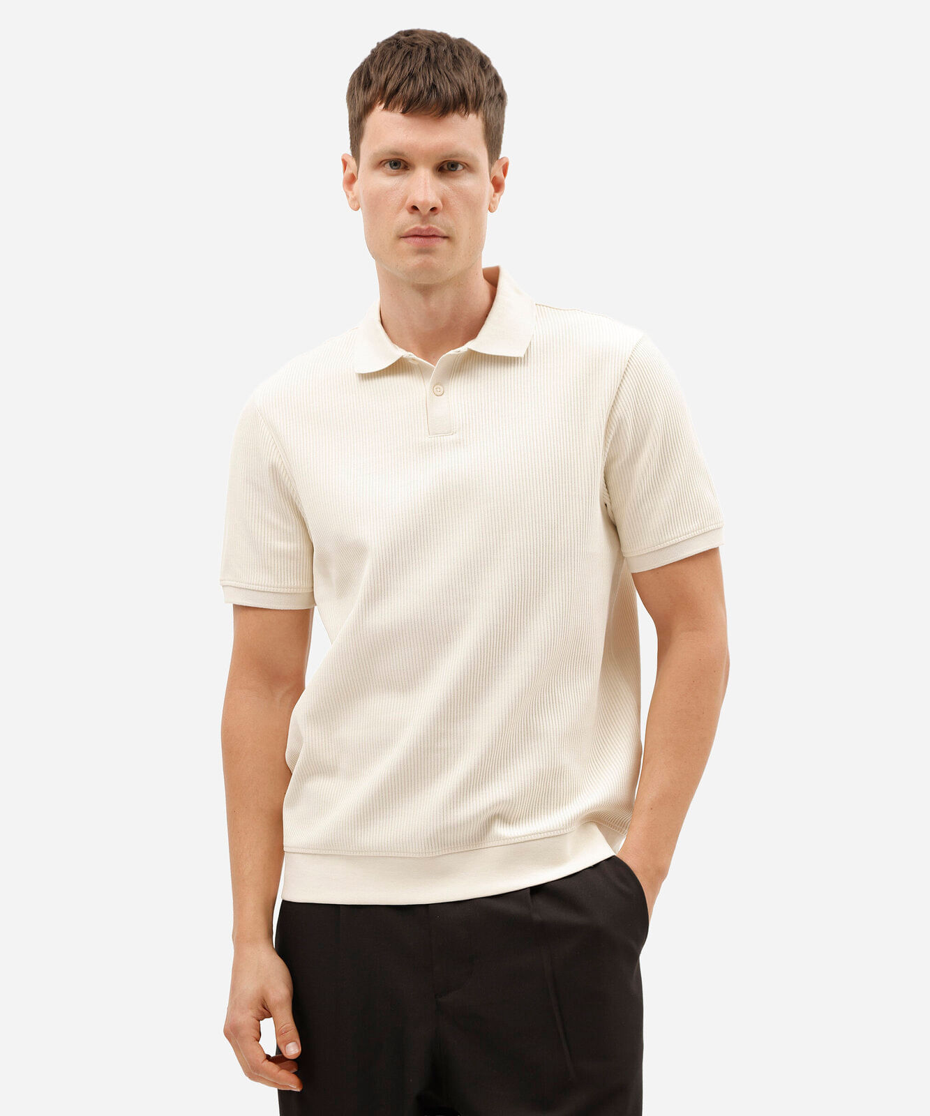 polo masculina de algodão manga curta canelada branca
