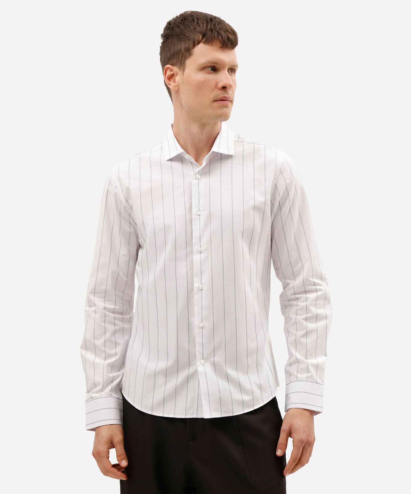 camisa masculina de algodão manga longa listrada branca