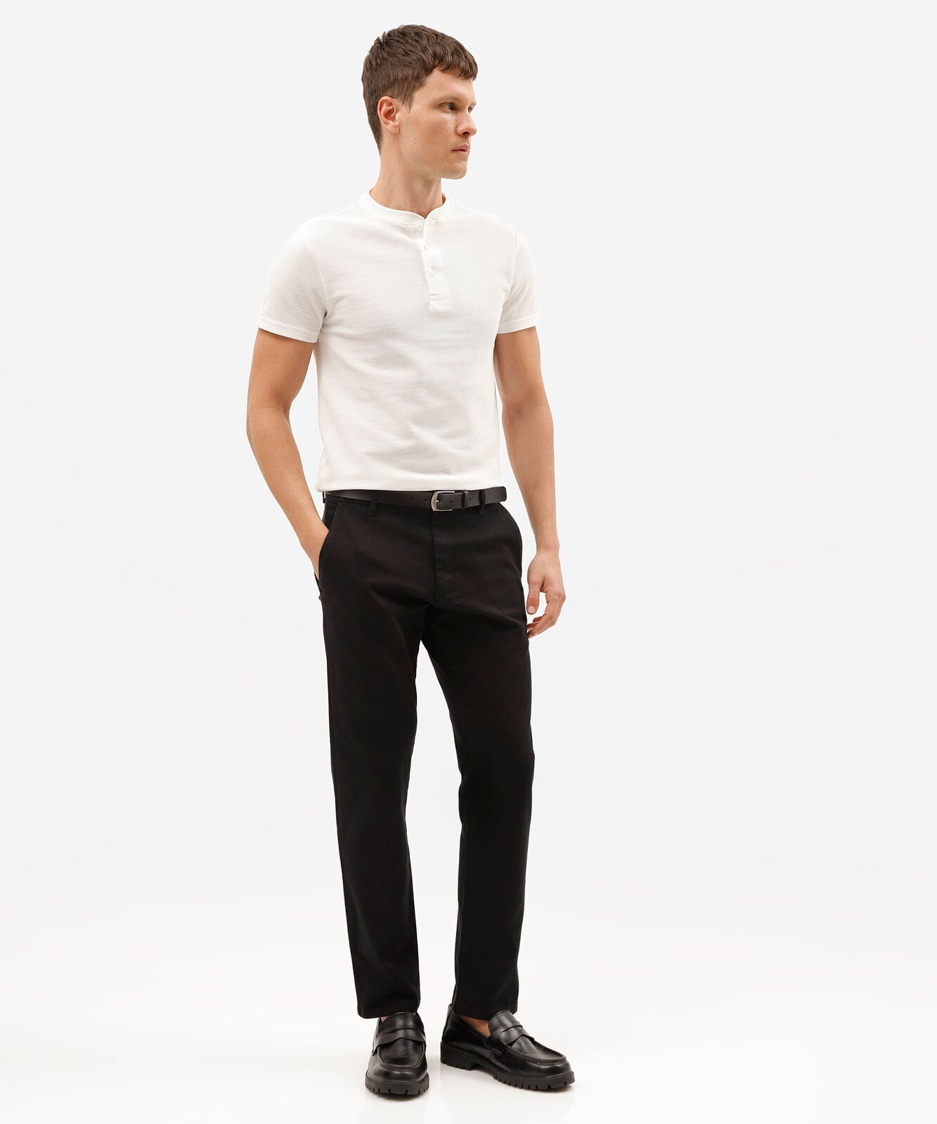 calça slim masculina de sarja com cinto preta