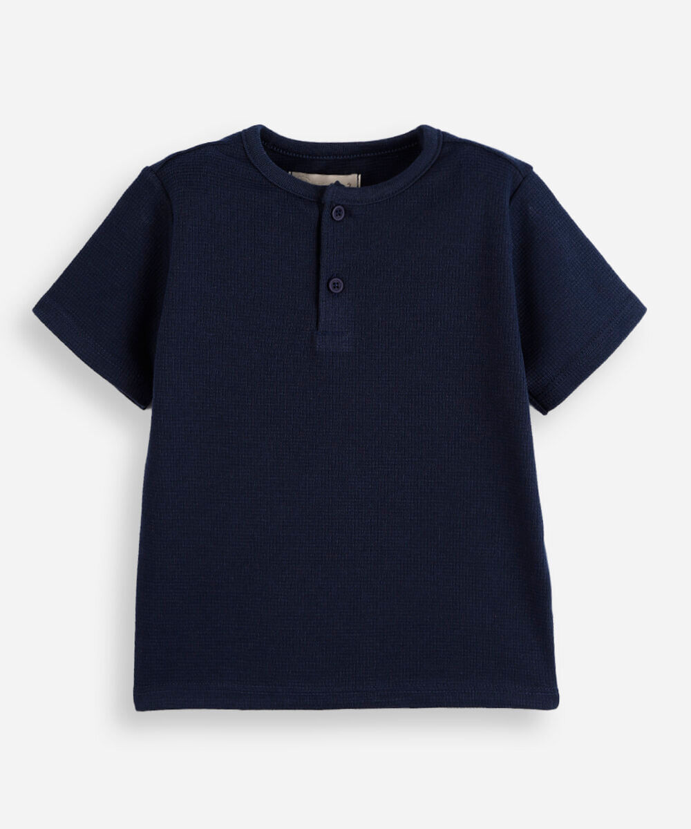 camiseta infantil com botões texturizada azul