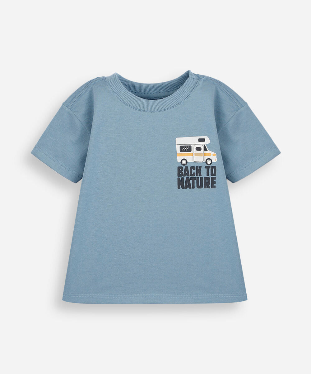 camiseta infantil de algodão manga curta estampada azul