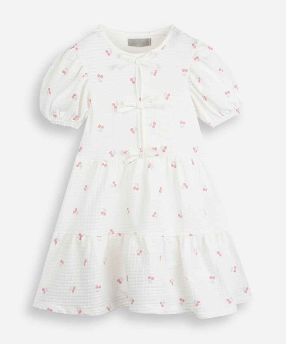 vestido infantil palomino com mangas bufantes em malha anarruga estampado de cer