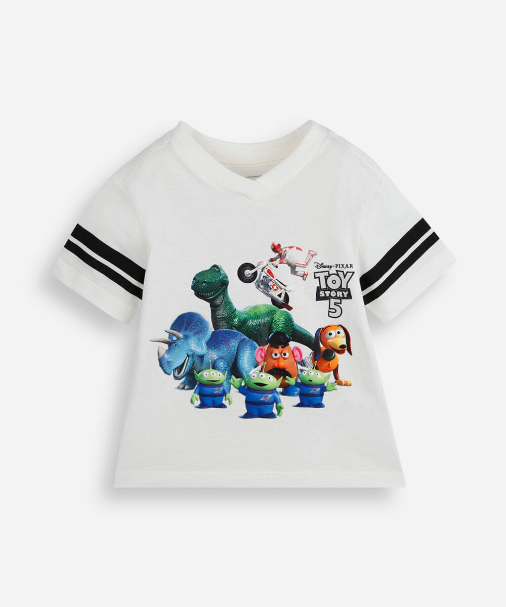 camiseta infantil de algodão gola v toy story off white