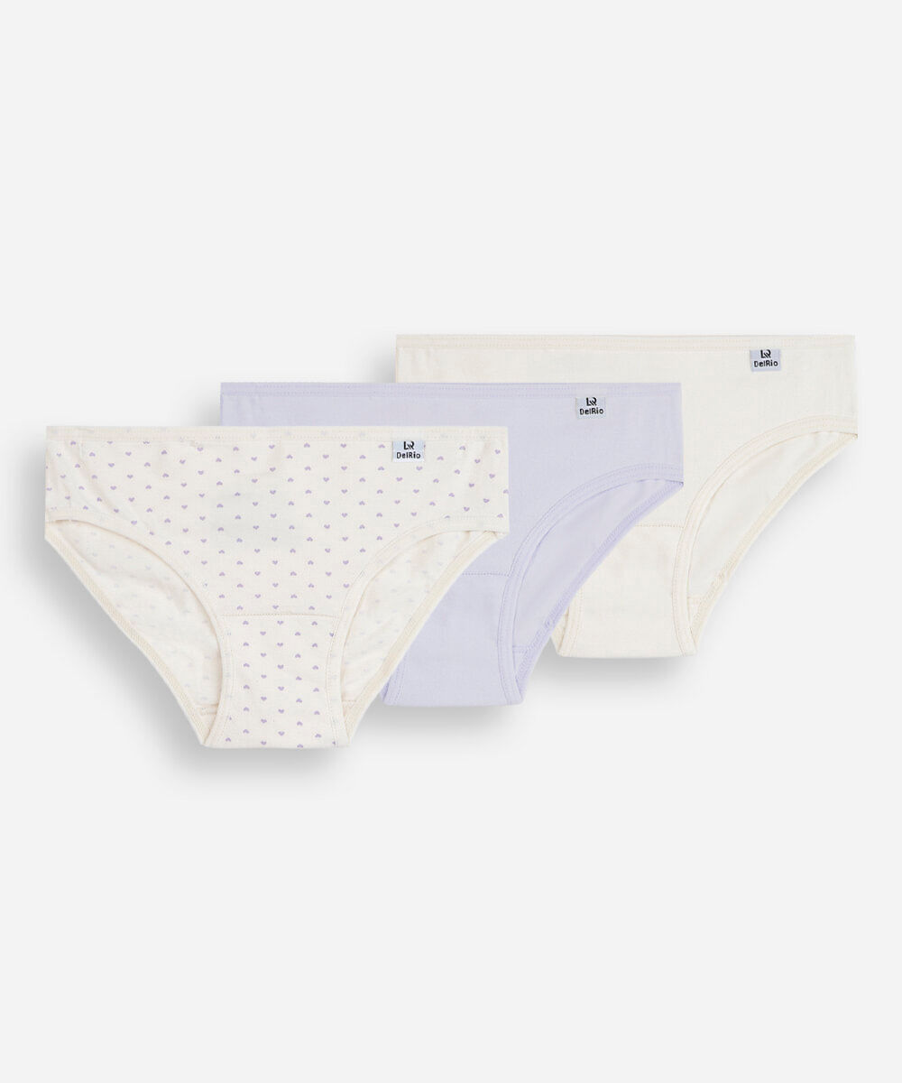 kit de 3 calcinhas biquíni infantil de algodão delrio colorido