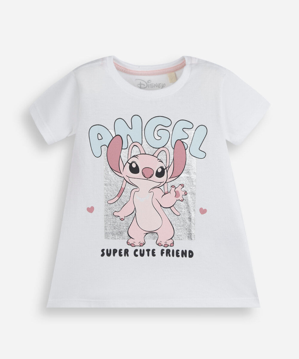 camiseta infantil de algodão manga curta angel off white