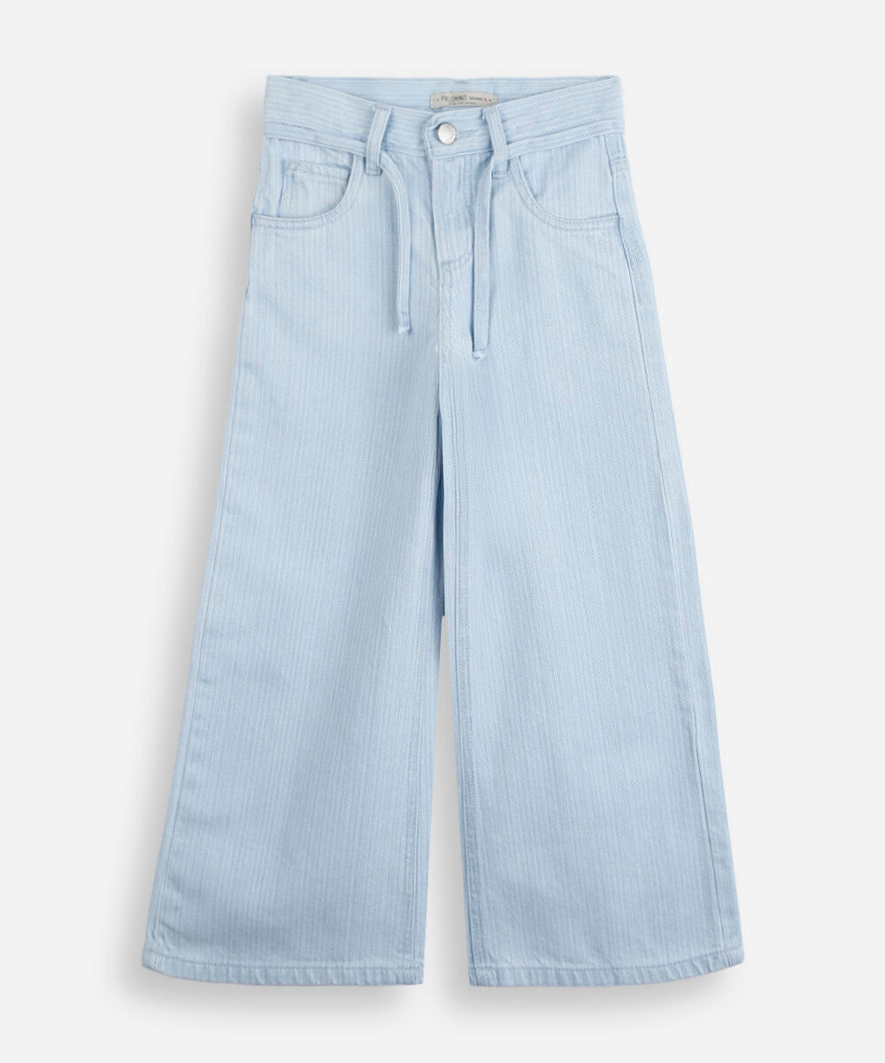 calça wide leg infantil jeans com cordão azul