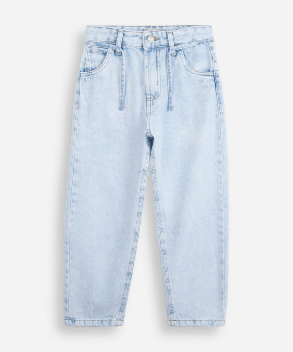 calça balloon infantil jeans com cordão azul