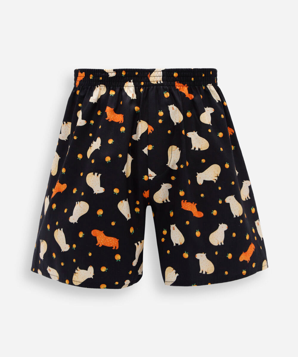 cueca samba canção de algodão estampada capyfun preta