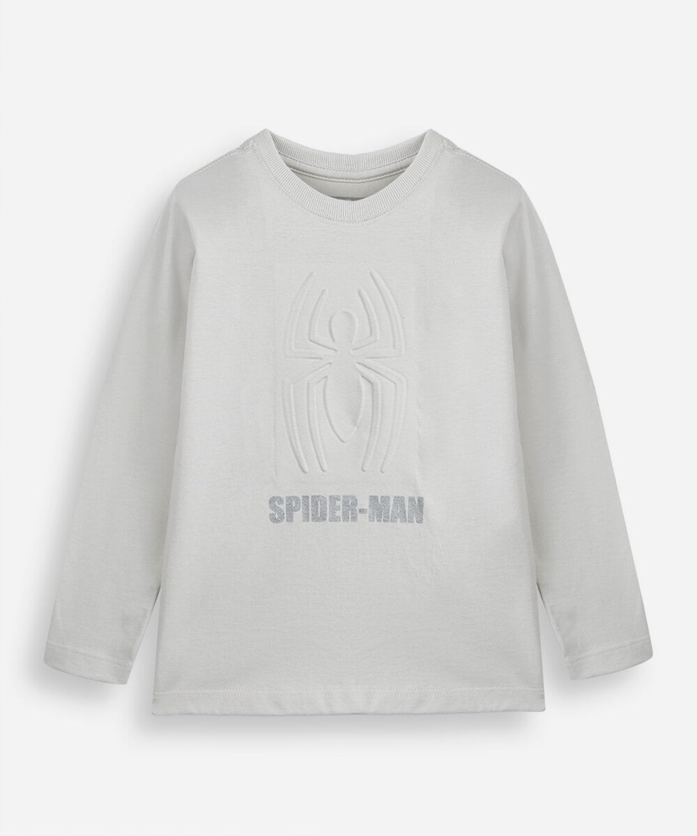camiseta infantil de algodão manga longa homem aranha cinza