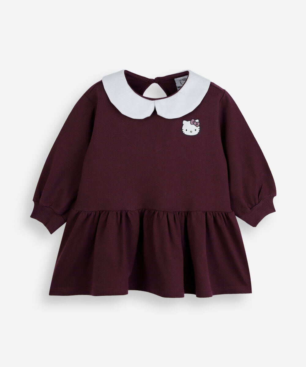 vestido infantil de moletom hello kitty vinho