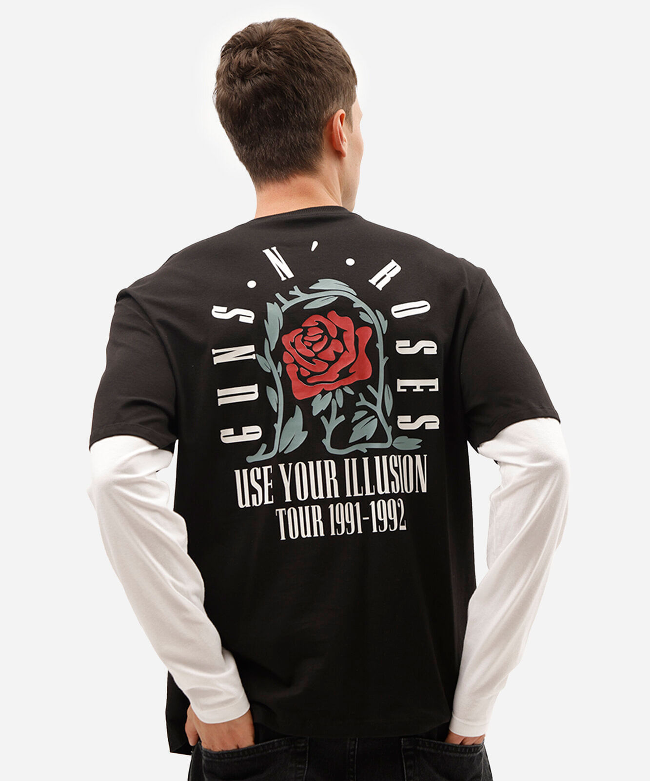 camiseta masculina de algodão manga longa guns n roses preta