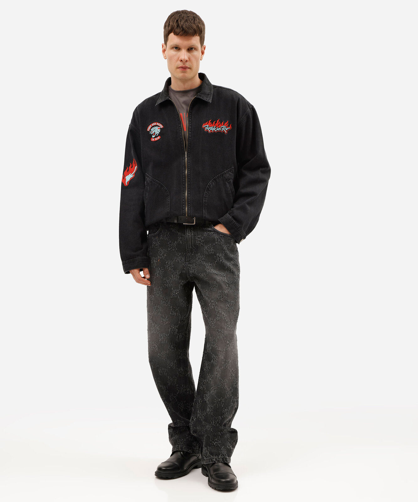 calça baggy masculina jeans texturizada preta