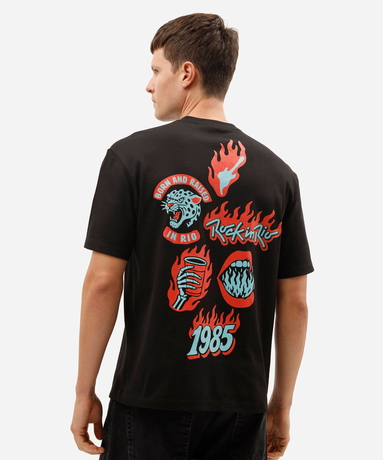 camiseta masculina com algodão manga curta rock in rio preta