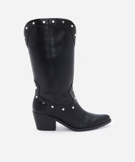 bota western cano alto com tachas preta 35