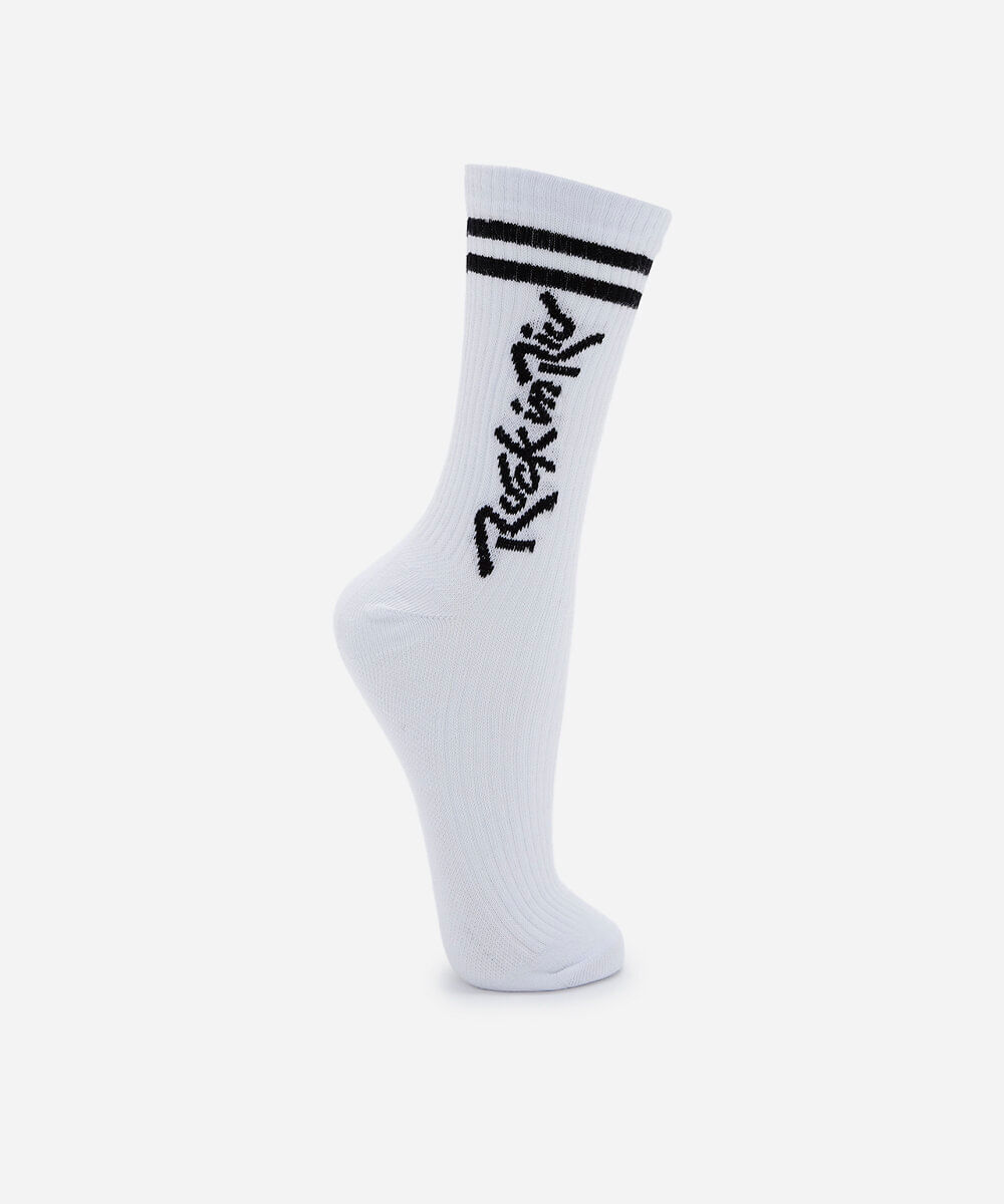 meia masculina cano longo rock in rio de algodão canelada branca