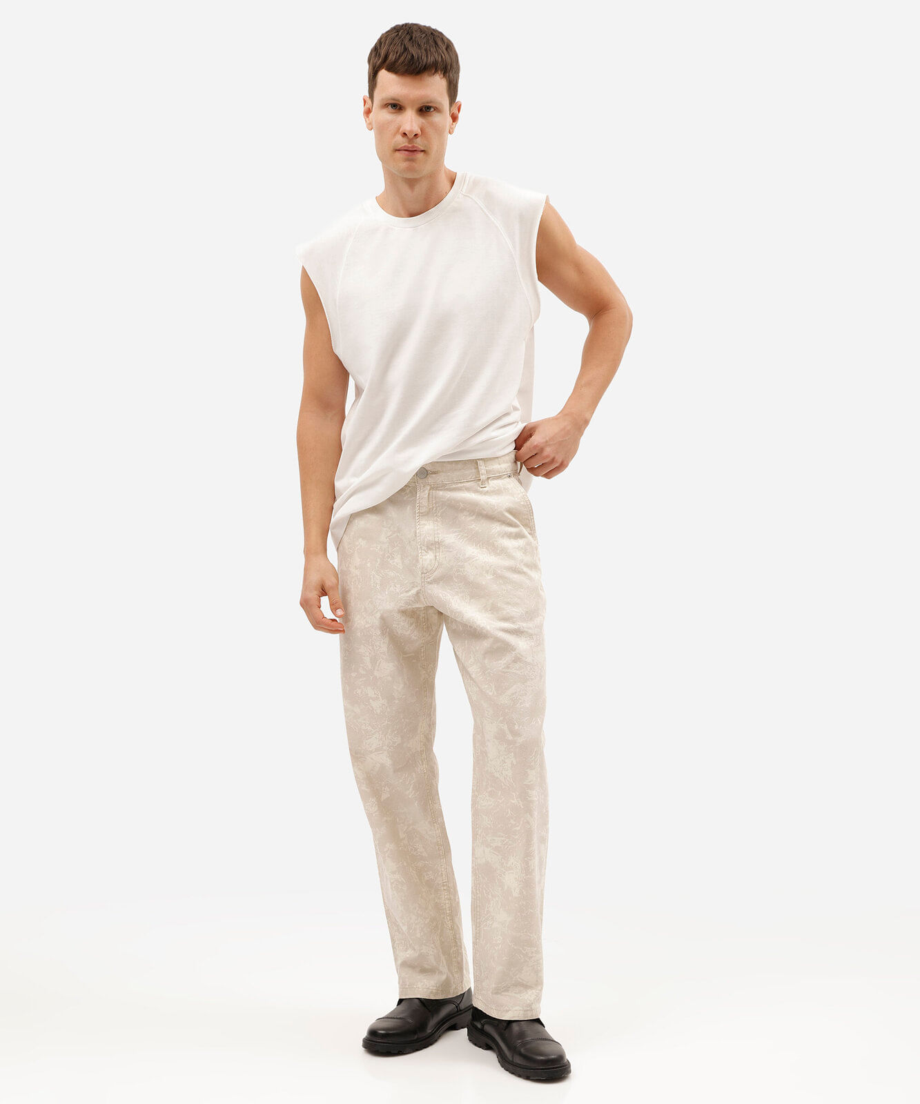 calça baggy masculina de sarja marmorizada bege