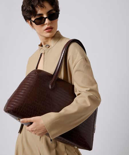 bolsa tote feminina mindset com textura croco marrom UNICO