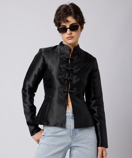 jaqueta feminina gola mandarim mindset preta PP