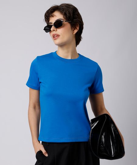 camiseta feminina de algodão slim mindset azul P
