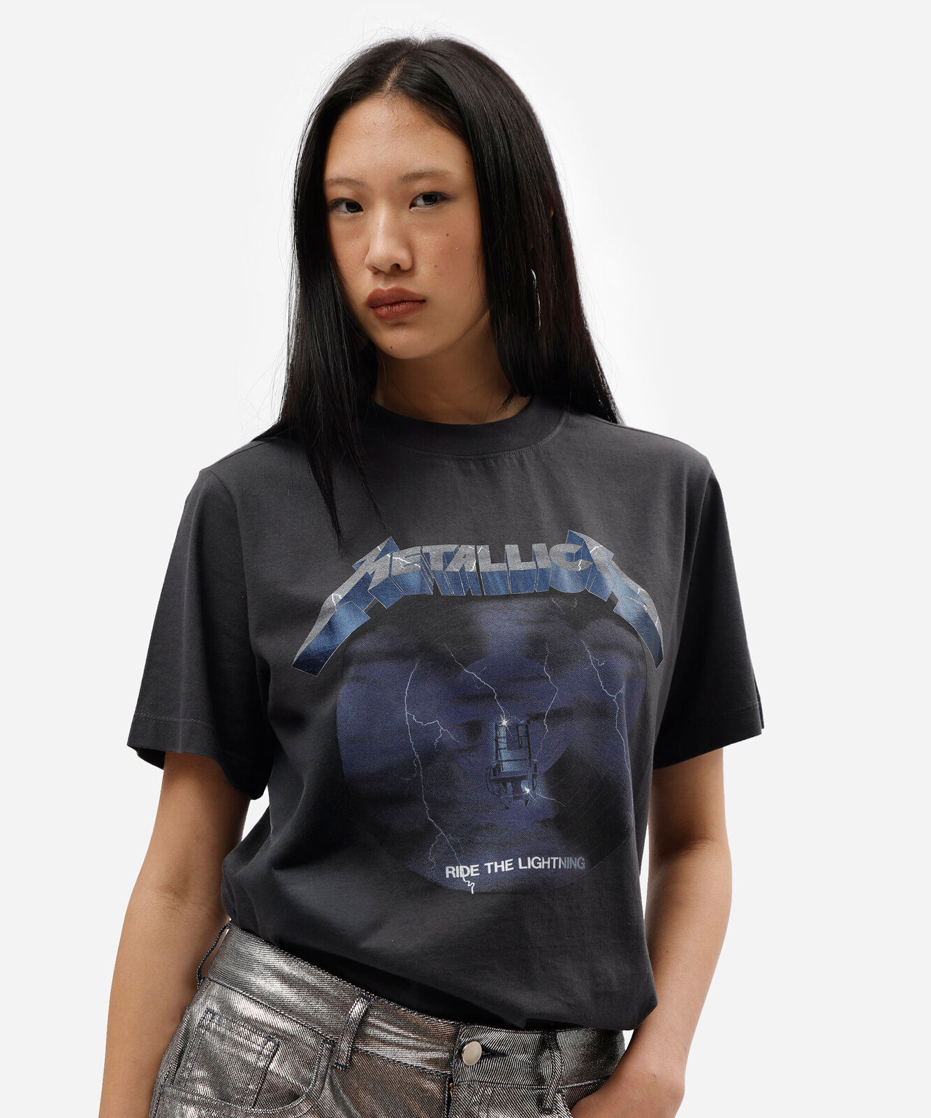 camiseta de algodão metallica cinza