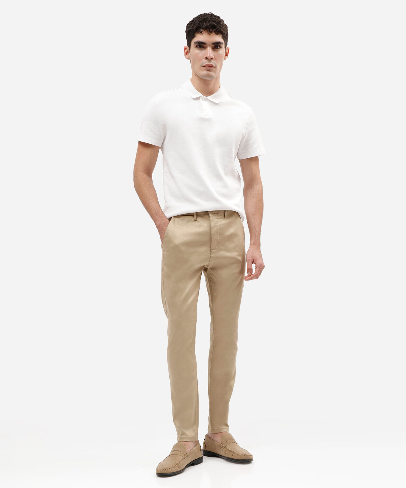 calça masculina de sarja carrot bege