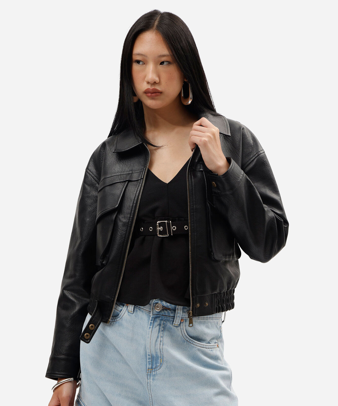 jaqueta bomber feminina de poliuretano preta