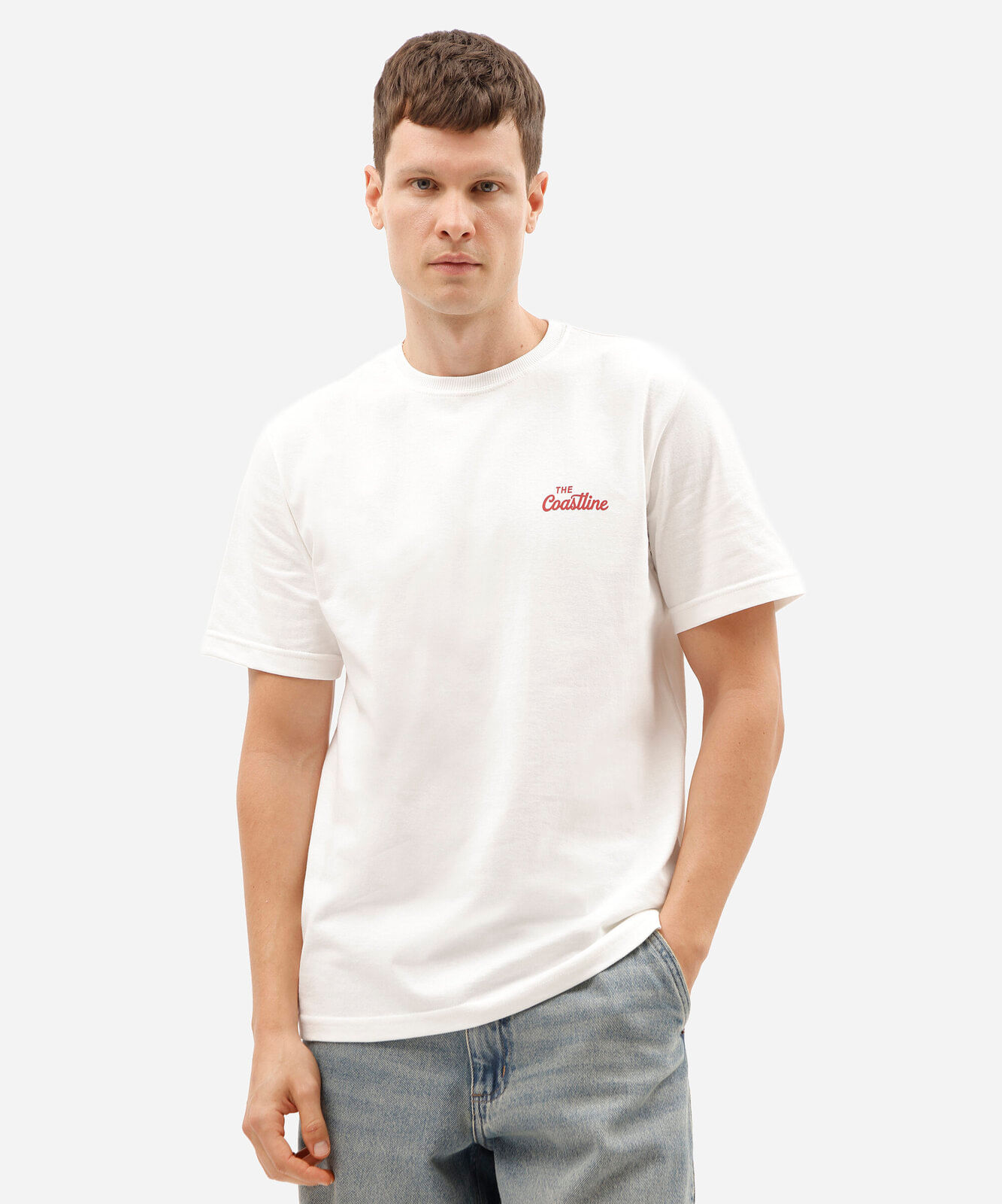 camiseta masculina comfort de algodão malhão com estampa nas costas off white