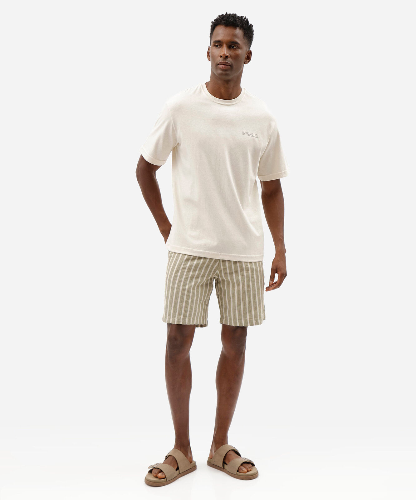 bermuda reta masculina com linho listrada verde