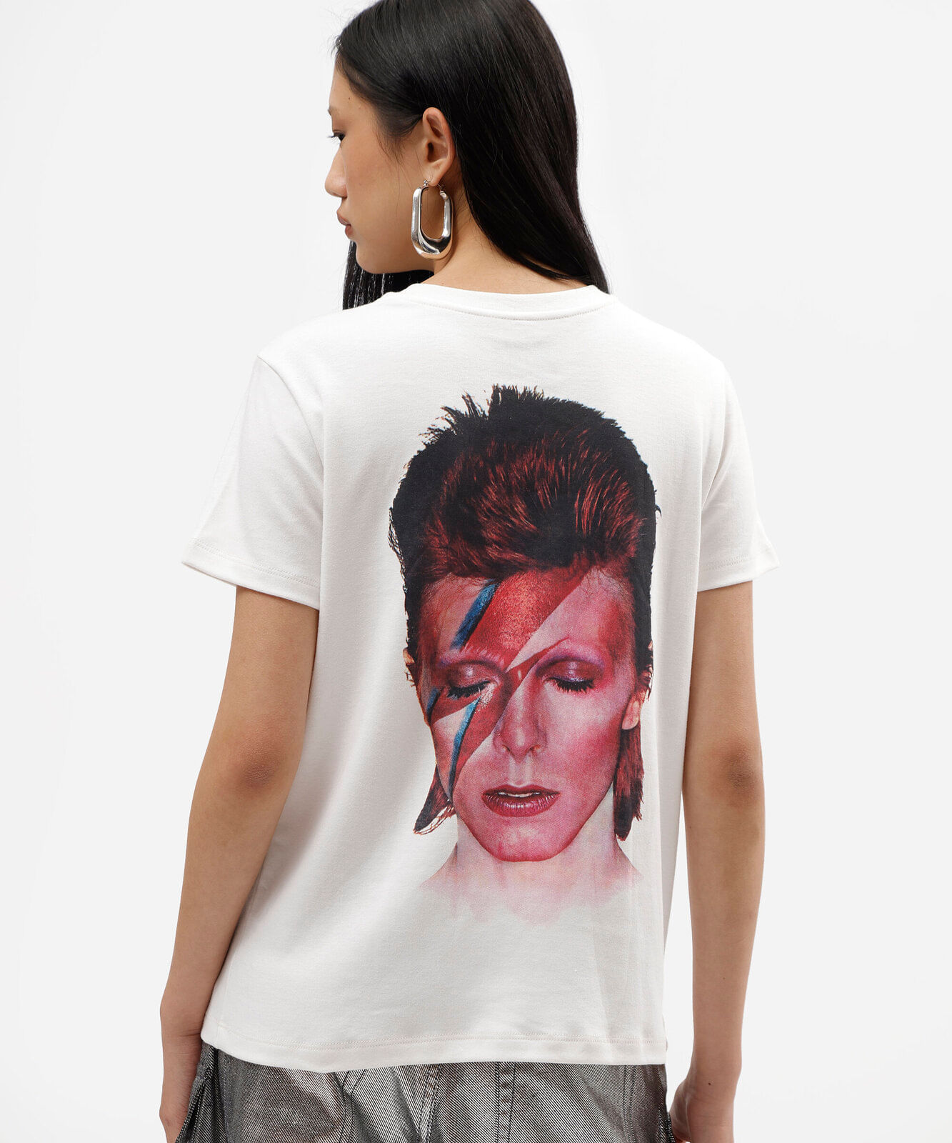 camiseta feminina com algodão manga curta david bowie off white