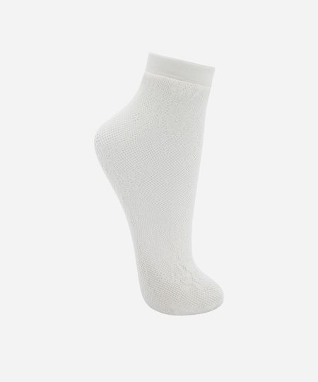 meia cano médio de renda floral branca 34-39