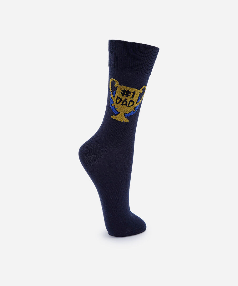 meia masculina cano alto estampada azul